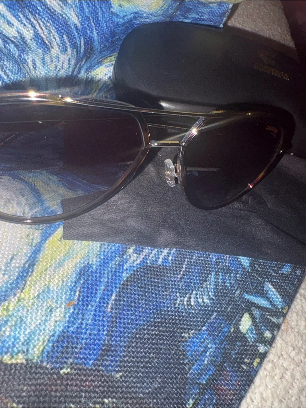 NWOTS Carrera Black Aviator / EyewearCase with Gold Logo.